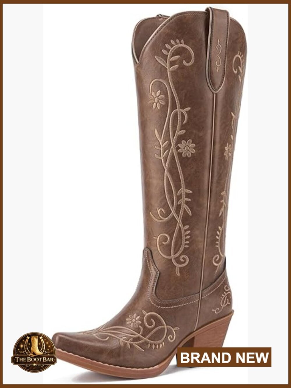 Women's Knee High Cowboy Boots Snip Toe Chunky Heel Western Boots with Side
